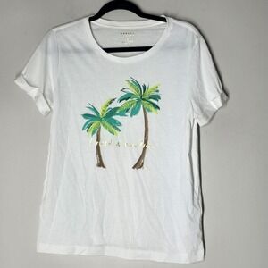 Kate Spade Broome Street T-Shirt Womens M White Palm Tree Graphic